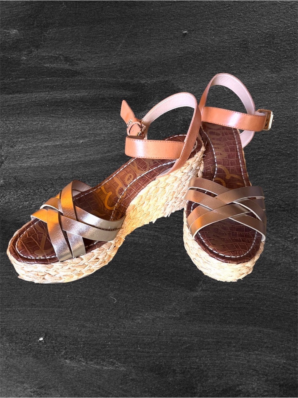 Sam Edelman “darline” Woven Espadrille Wedge Sandals - metallic and Brown